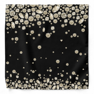 Gold Jewel Diamond on Black Background Bandana