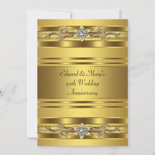 Gold Jewel Elegant Gold 50th Wedding Anniversary Announcement