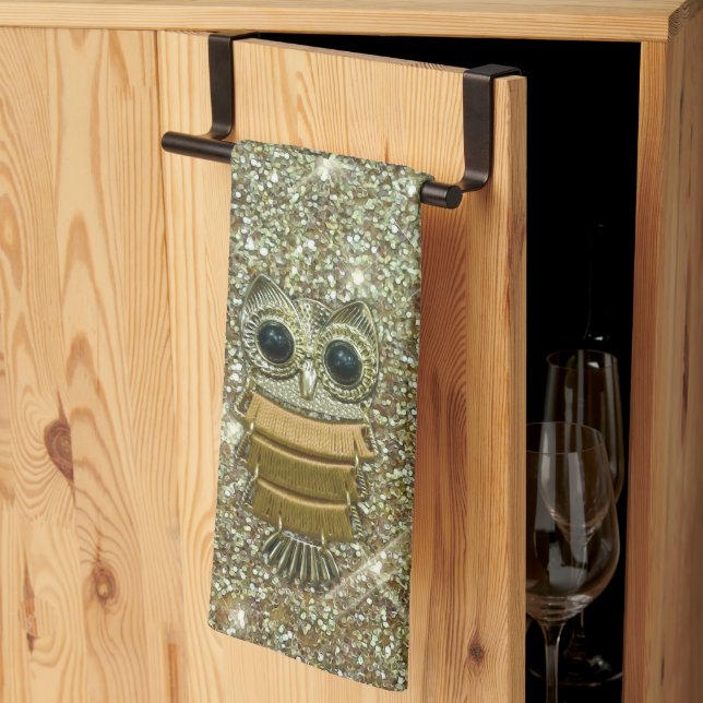 Gold Jewel Owl Kitchen Towel (Thirds Fold)