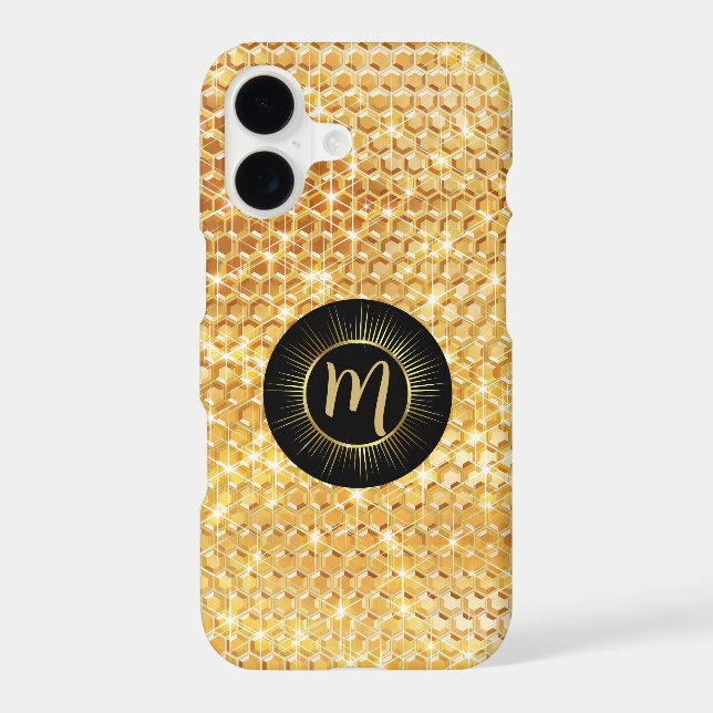 Gold Jewel Pattern Sparkle Frame Monogram Iphone Case (Back)