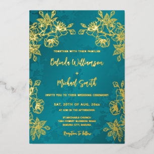 Gold Jewel Tone Floral Wedding Foil Invitation
