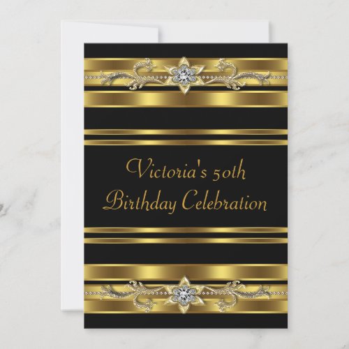 Gold Jewel Womans Gold 50th Birthday Party Invitation