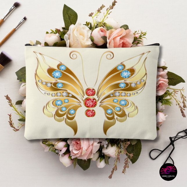 Gold Jeweled Butterfly Accessory Pouch (Gold jeweled butterfly glam for your everyday essentials ✨)