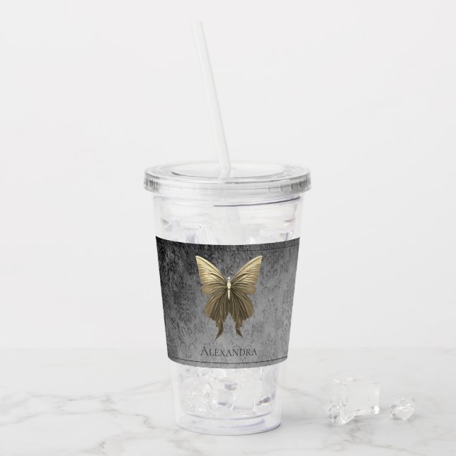 Gold Jeweled Butterfly Acrylic Tumbler (Front Ice)