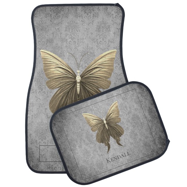 Gold Jeweled Butterfly Car Floor Mat (Set)