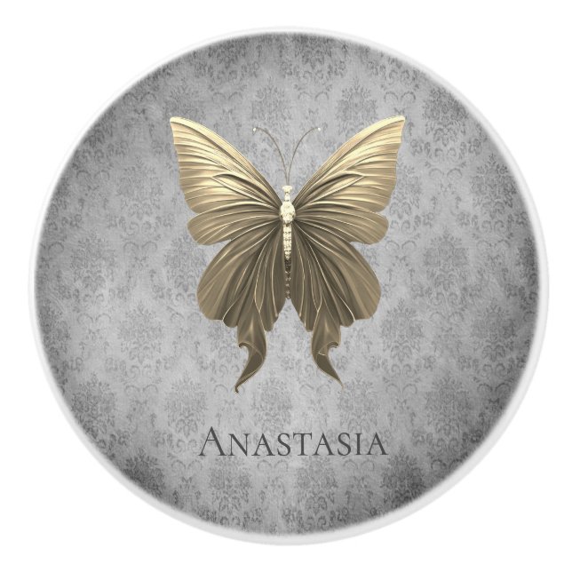 Gold Jeweled Butterfly Ceramic Knob (Front)