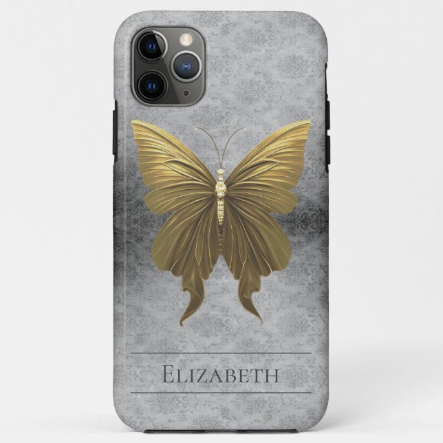 Gold Jeweled Butterfly Damask Case-Mate iPhone Case (Back)