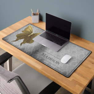 Gold Jeweled Butterfly Damask Desk Mat