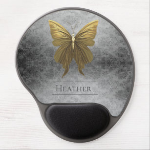 Gold Jeweled Butterfly Damask Gel Mouse Pad