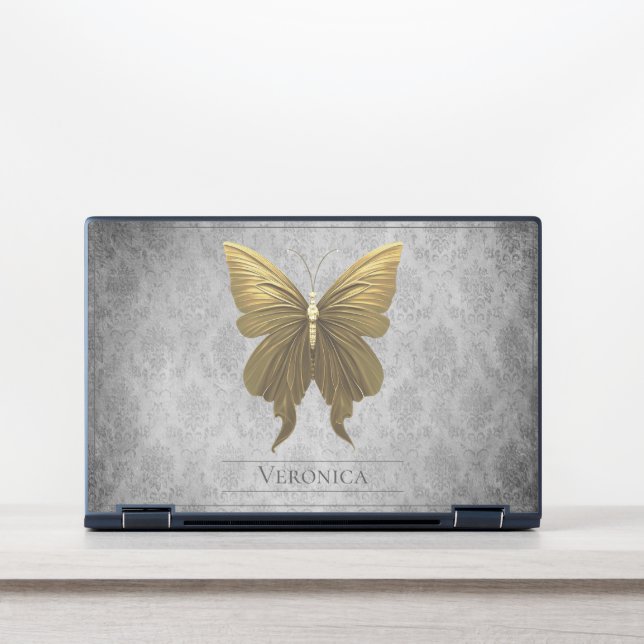 Gold Jeweled Butterfly Damask HP Laptop Skin (Front)