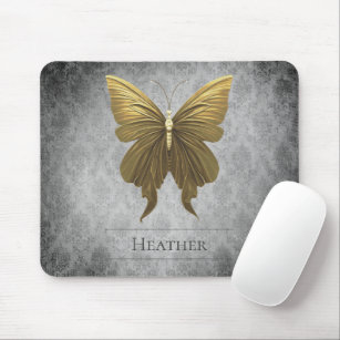 Gold Jeweled Butterfly Damask Mouse Pad