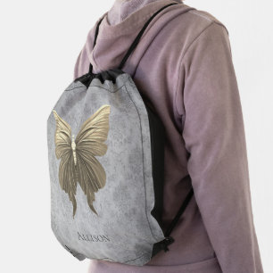 Gold Jeweled Butterfly Drawstring Bag