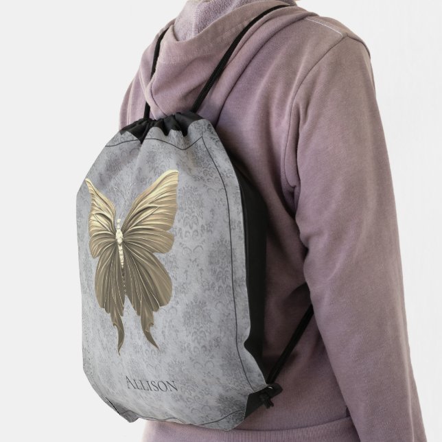 Gold Jeweled Butterfly Drawstring Bag (Insitu)