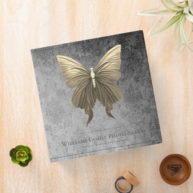 Gold Jeweled Butterfly Family Photo Album 3 Ring Binder (In Situ)