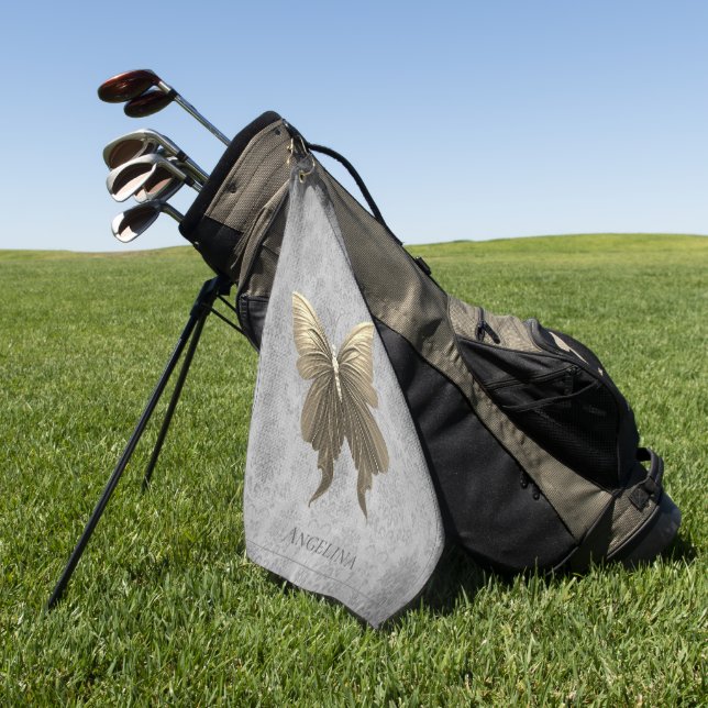 Gold Jeweled Butterfly Golf Towel (Green)