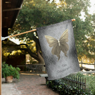 Gold Jeweled Butterfly House Flag