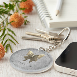 Gold Jeweled Butterfly Keychain
