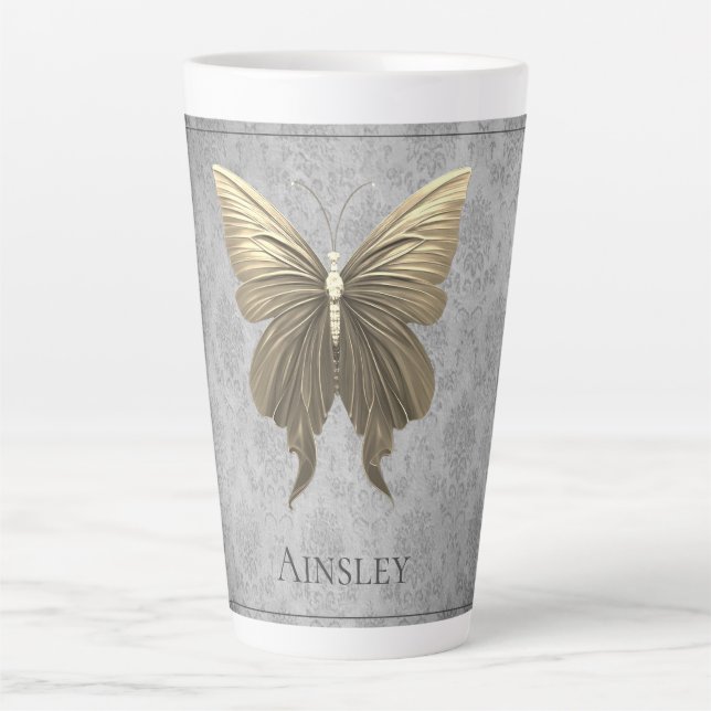 Gold Jeweled Butterfly Latte Mug (Front)