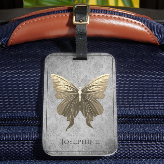 Gold Jeweled Butterfly Luggage Tag (Front Insitu 2)