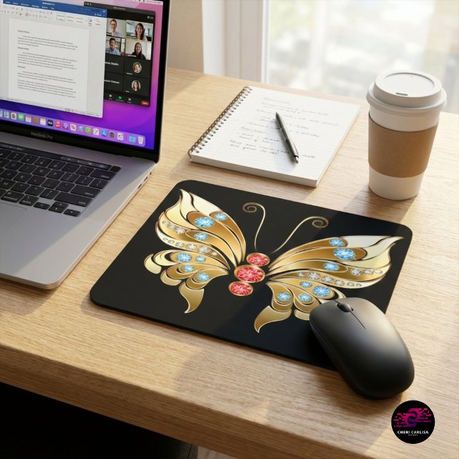 Gold Jeweled Butterfly Mouse Pad (Upgrade your workspace with gold jeweled butterfly impact ✨)
