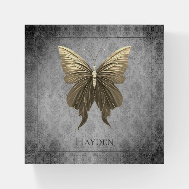 Gold Jeweled Butterfly Paperweight (Front)