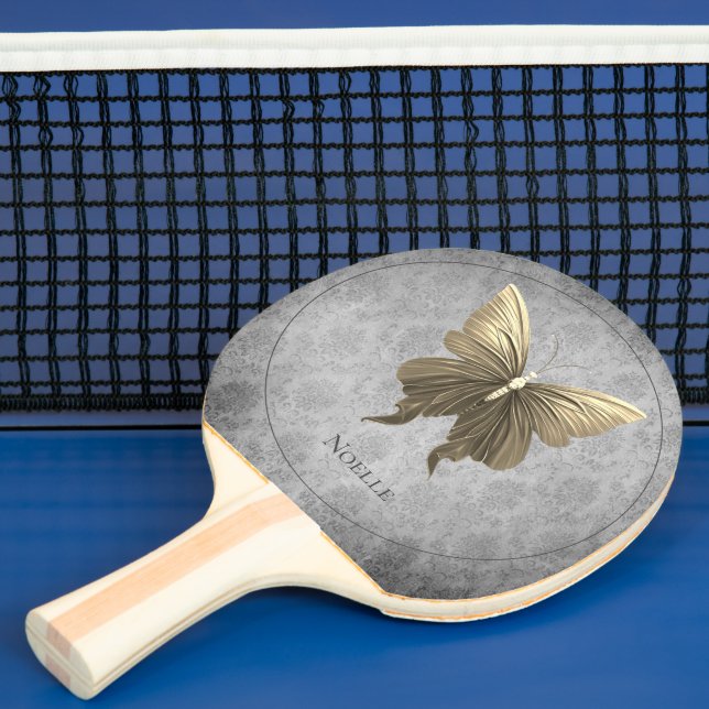 Gold Jeweled Butterfly Ping Pong Paddle (Insitu)
