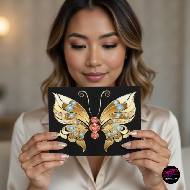 Gold Jeweled Butterfly Postcard (Gold jeweled butterfly postcard that makes every message unforgettable ✨🦋)