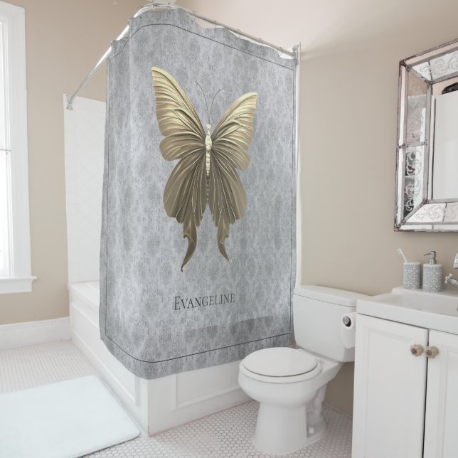 Gold Jeweled Butterfly Shower Curtain (In Situ)