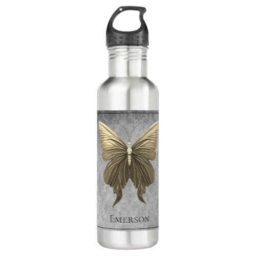 Gold Jeweled Butterfly Stainless Steel Water Bottle