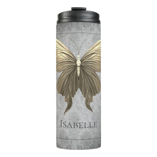 Gold Jeweled Butterfly Thermal Tumbler (Front)
