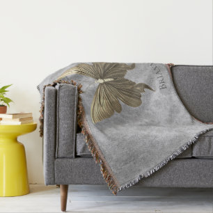 Gold Jeweled Butterfly Throw Blanket