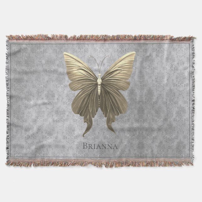 Gold Jeweled Butterfly Throw Blanket (Front)