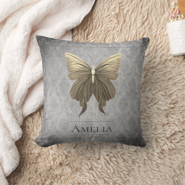 Gold Jeweled Butterfly Throw Pillow (Blanket)