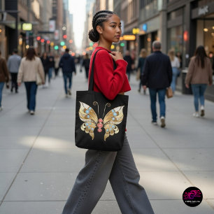 Gold Jeweled Butterfly Tote Bag