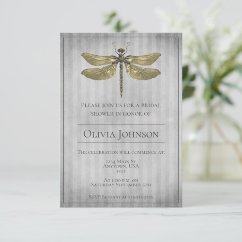 Gold Jeweled Dragonfly Bridal Shower Invitation