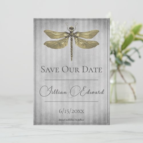 Gold Jeweled Dragonfly Save the Date Announcement