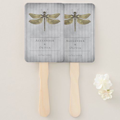 Gold Jeweled Dragonfly Wedding Favor Hand Fan