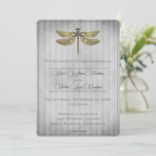 Gold Jeweled Dragonfly Wedding Invitation