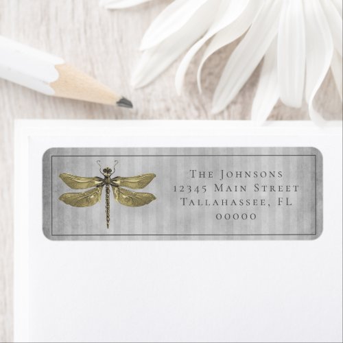 Gold Jeweled Dragonfly Wedding Label