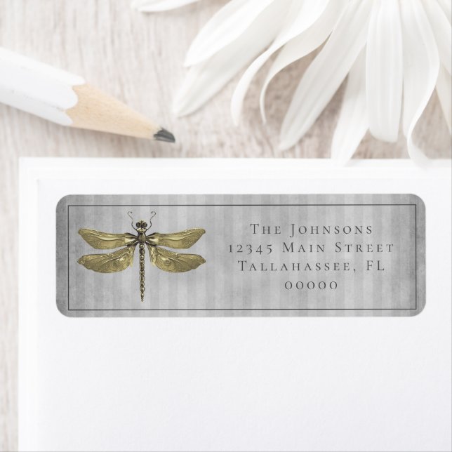 Gold Jeweled Dragonfly Wedding Label (Insitu)