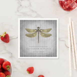 Gold Jeweled Dragonfly Wedding Napkins