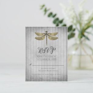 Gold Jeweled Dragonfly Wedding RSVP Card