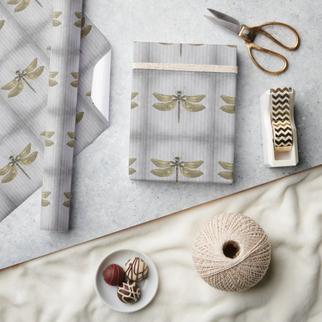 Gold Jeweled Dragonfly Wrapping Paper (Crafts)