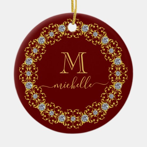 Gold Jeweled Frame Monogram with Name Ceramic Ornament