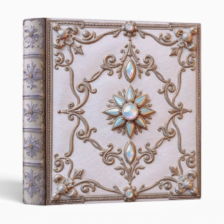 Gold Jeweled Pink Leather Rococo Fantasy 3 Ring Binder