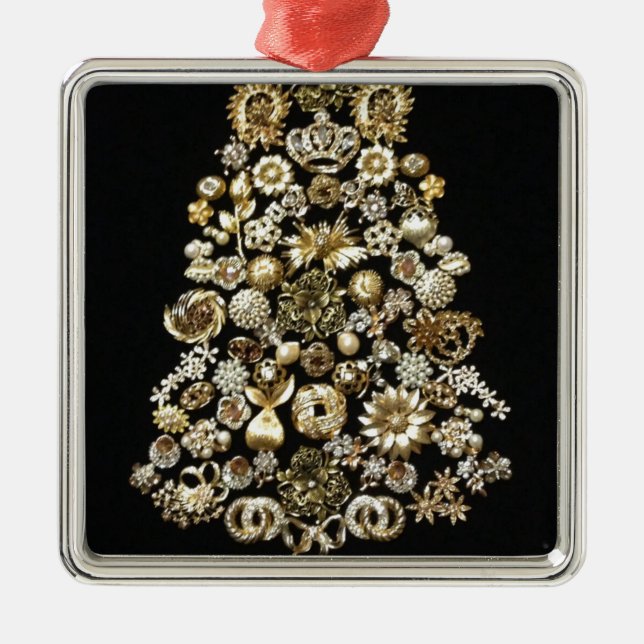 Gold Jewelry Christmas Tree Metal Ornament (Front)