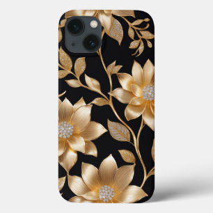 Gold Jewelry Flower Pattern Elegant Floral Design iPhone 13 Case