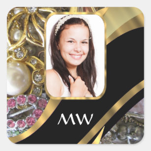 Gold jewelry photo background square sticker