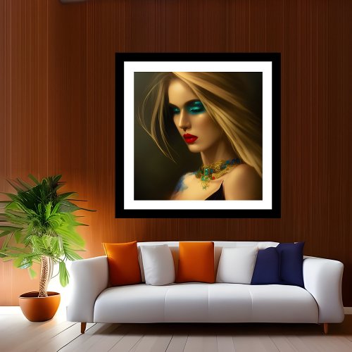Gold Jewels bronze Blonde women blue dark fantasy Poster