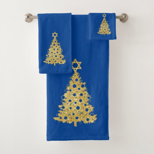 Gold Jewish Christmas Tree Bathroom Towel Set